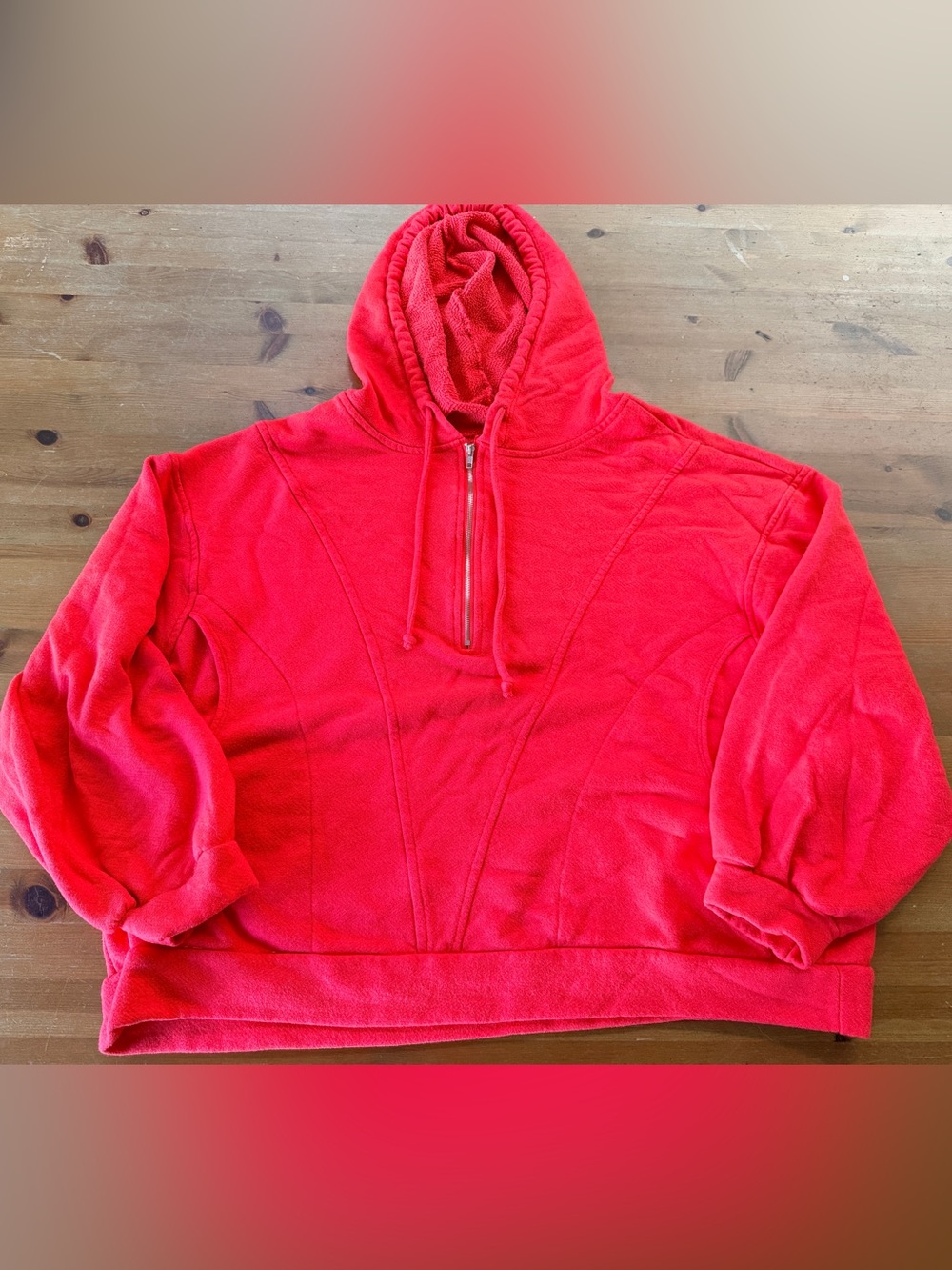Bucketlist Washed French Terry Cloth Oversized Hoodie Women’s Red Half-Zip Large